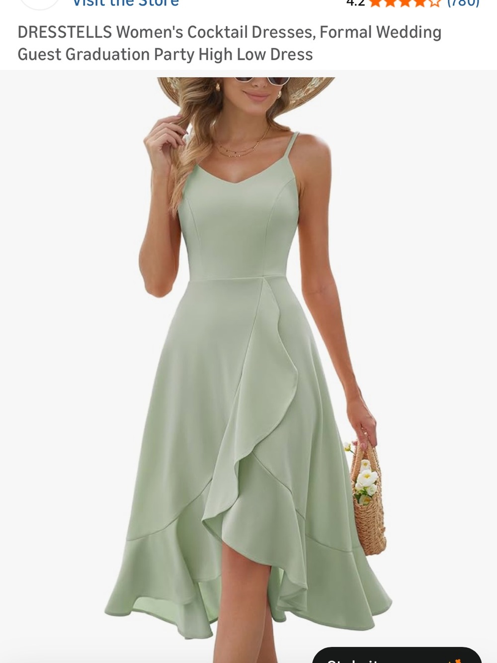 DRESSTELLS Light Green Hi-Low Chiffon Cocktail Dress M Ruffle Spaghetti Strap